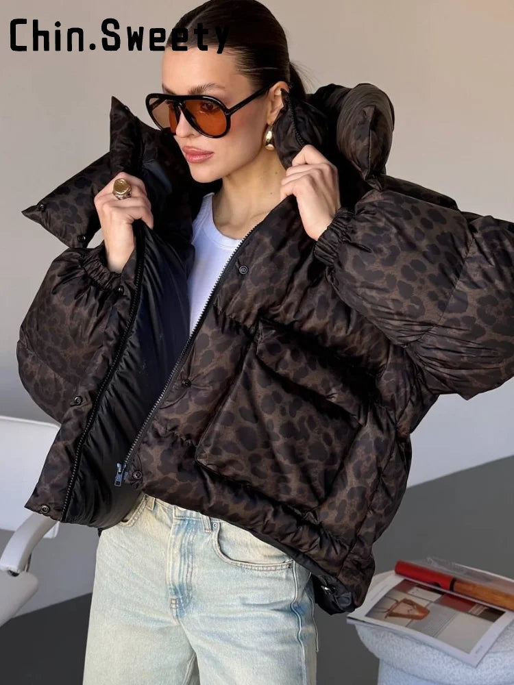 Leopard Print Hooded Cotton Padded Jacket