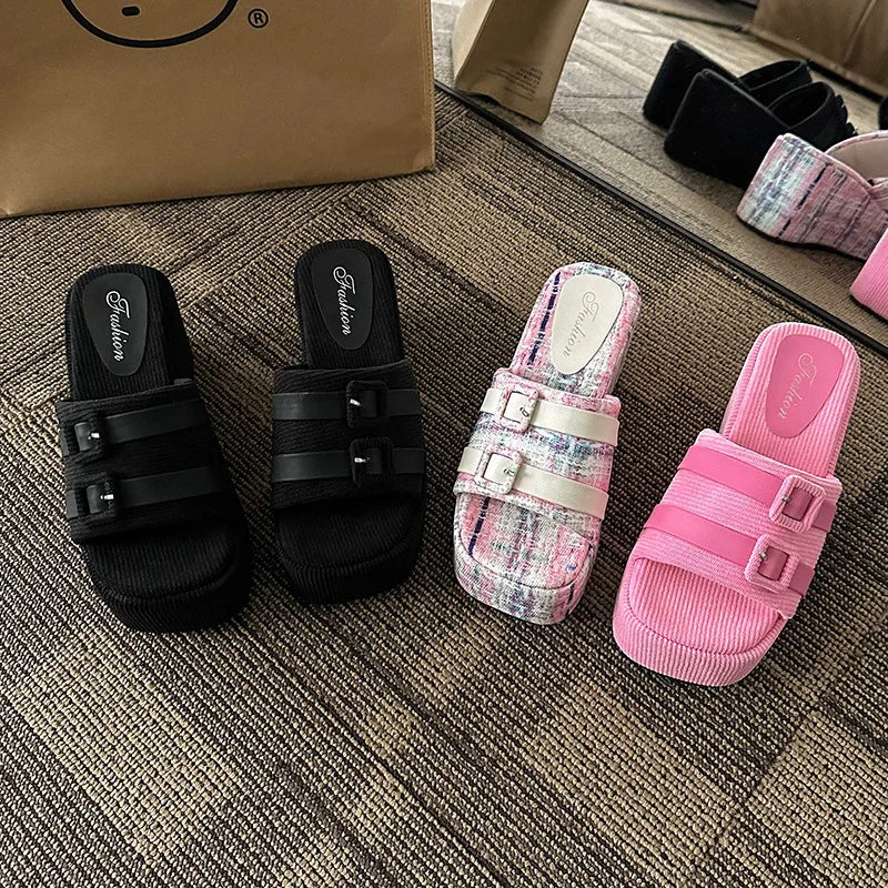 Square Head Platform Slippers