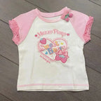Blusa Estampada Kawaii Sweet Lolita para Mujer Manga con Volantes Encaje Camiseta con Ribete de Lazo Decoración Personaje de Dibujos Animados Estampado Integral Top Lindo