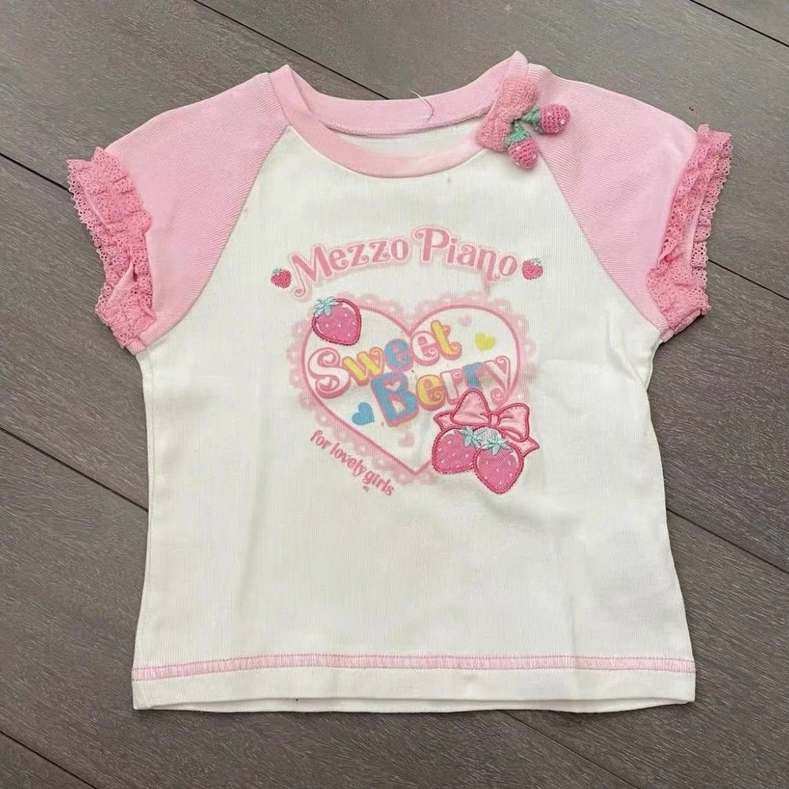 Blusa Estampada Kawaii Sweet Lolita para Mujer Manga con Volantes Encaje Camiseta con Ribete de Lazo Decoración Personaje de Dibujos Animados Estampado Integral Top Lindo