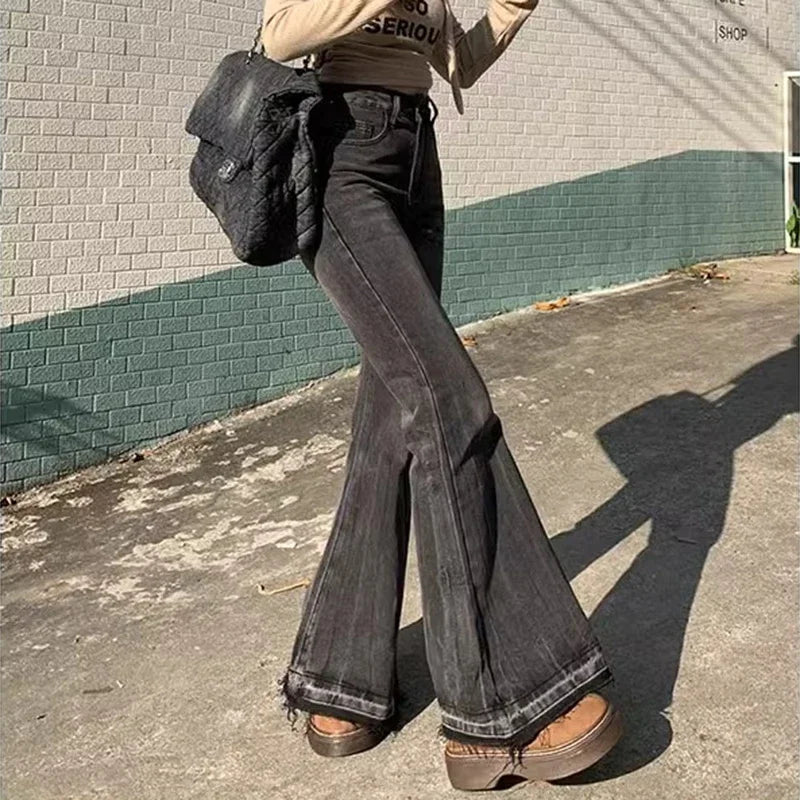 Vaqueros de mujer de cintura alta vintage casual acampanados elásticos ajustados campana pantalones de moda para mujer azul negro gris de mezclilla