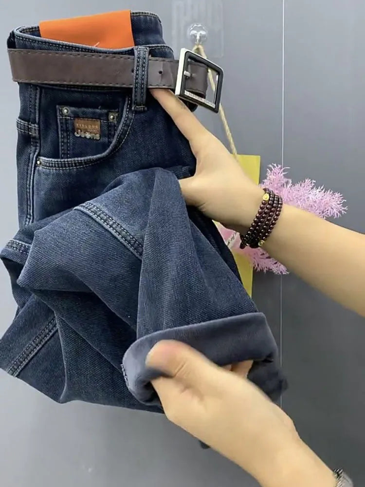 Otoño Invierno Jeans Rectos de Cintura Alta para Mujer, Pantalones Vaqueros Haren Elásticos de Ajuste Holgado, Pantalones Vaqueros Vintage Hasta el Tobillo para Mujer 5XL