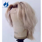 Amethyst Natural Wave Human Hair Wig for Men White Platinum Blonde with Dark Root Brazilian Remy Preplucked Short Boy Cut Wig
