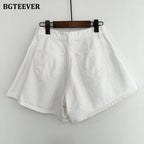 BGTEEVER Pantalones Cortos de Mezclilla con Bolsillos Sueltos de Pierna Ancha para Mujer, Shorts Casuales de Jean de Cintura Alta con Un Solo Botón para Damas