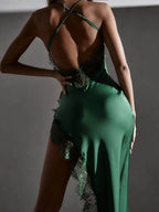 Lace Backless Bodycon Stain Straps Midi Dress