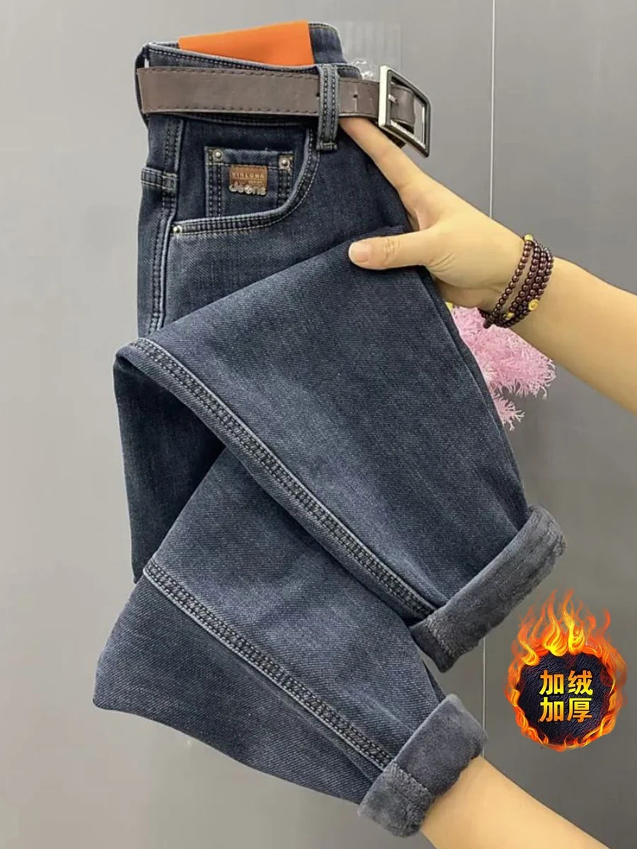 Otoño Invierno Jeans Rectos de Cintura Alta para Mujer, Pantalones Vaqueros Haren Elásticos de Ajuste Holgado, Pantalones Vaqueros Vintage Hasta el Tobillo para Mujer 5XL