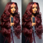 99J Burgundy Pre Impregnated Lace Women's Front Hair 250% Density 13x4 Body Wave HD Transparent Lace Front Wig For Women