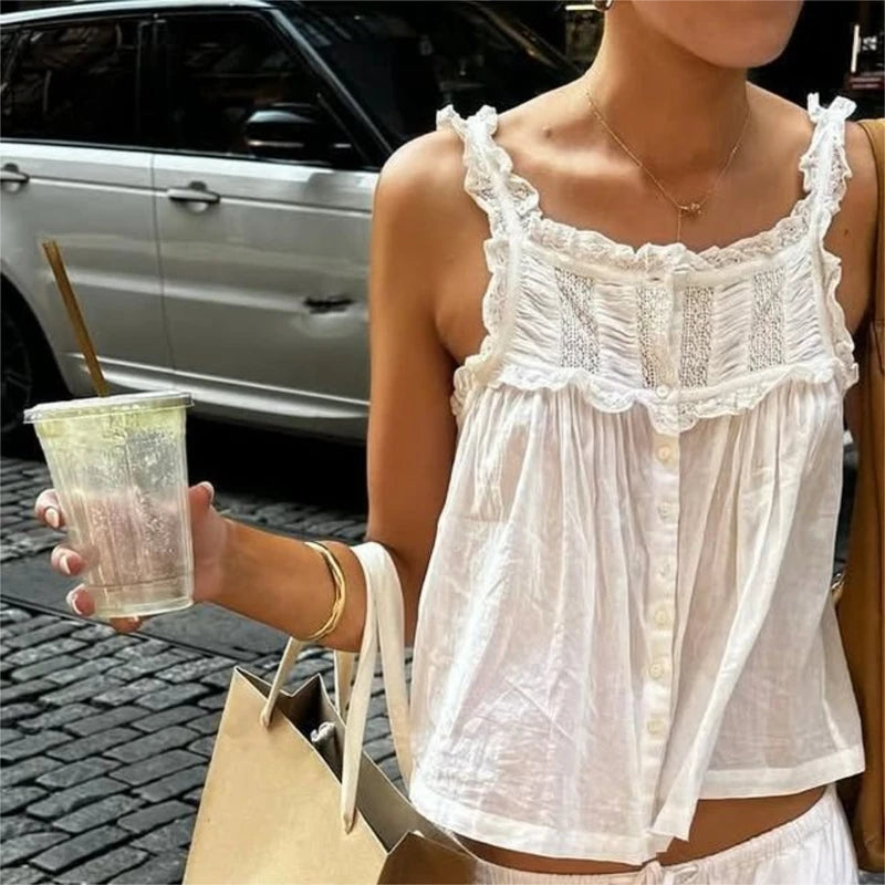 Lace Ruffle Trim Tank Top