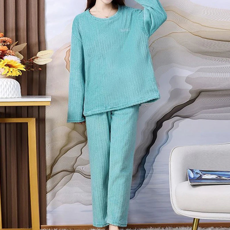 O-Neck Pullover Top + Plaid Loose Elastic Waist Pants Set