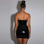 Strapless Bodycon Off Shoulder PU Leather Mini Dress