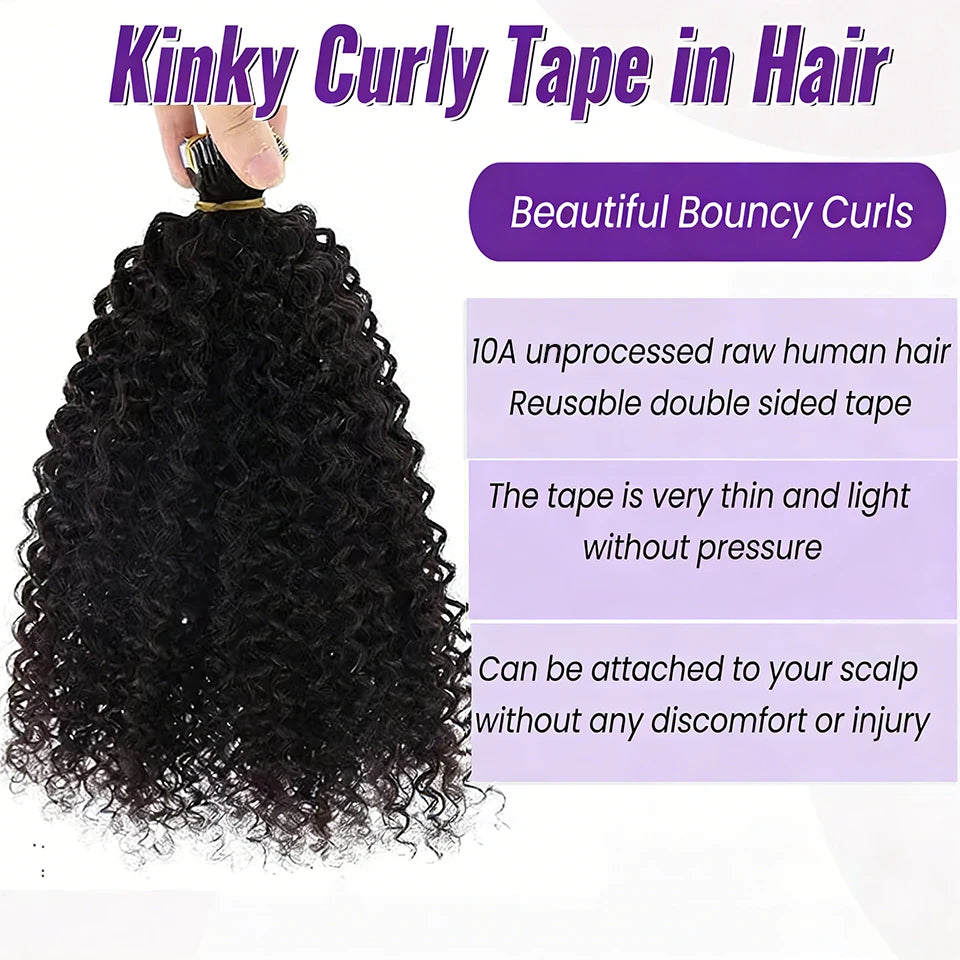 Deep Wave Tape In Hair Extensions Human Hair Brazilian Adhesive Invisible Curly Tape In Extensions Human Hair Natural Black #1B