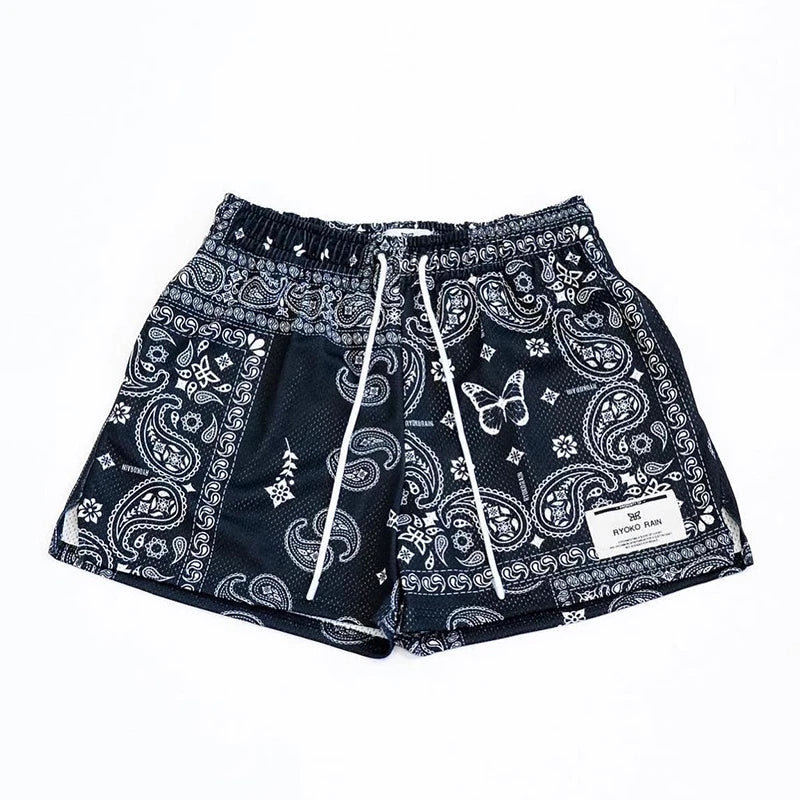 Paisley Butterfly Print Mesh Shorts
