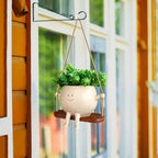 Swing Smile Face Flower Pot Resin Hanging Planter With Rope