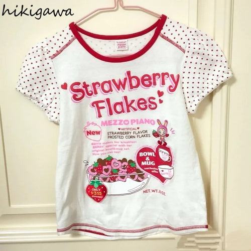 "Strawberry Flakes" Polka Dot Short Sleeve O-neck Tee