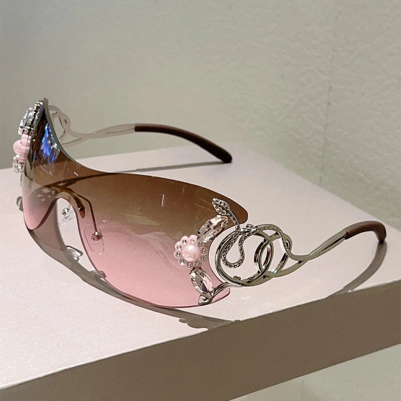 Rimless Sunglasses with Rhinestones