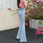 Pantalones vaqueros vintage de cintura alta Y2k con nudo de mariposa 3D para mujer, ropa de calle de primavera verano, pantalones vaqueros casuales, moda, pantalones acampanados ajustados