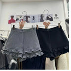Lace oversized woolen shorts