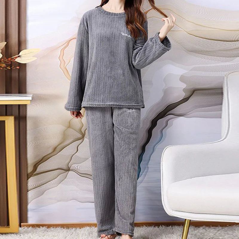 O-Neck Pullover Top + Plaid Loose Elastic Waist Pants Set