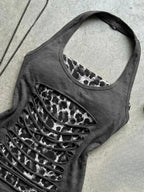 Top Corto con Estampado de Leopardo y Efecto de Doble Capa