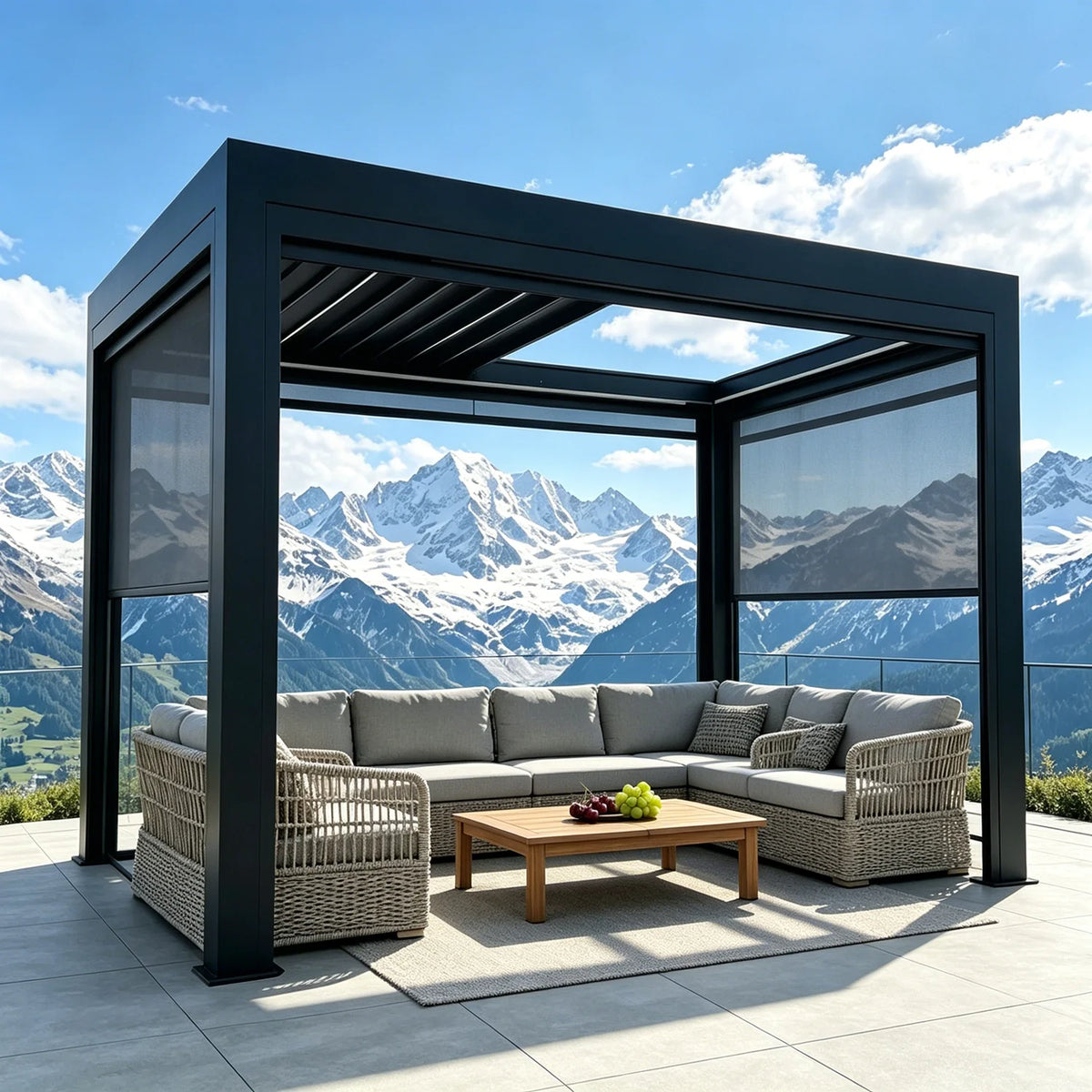 Motorized Retractable Outdoor Gazebo with Louvered Roof, Waterproof, Pressure & UV Resistant