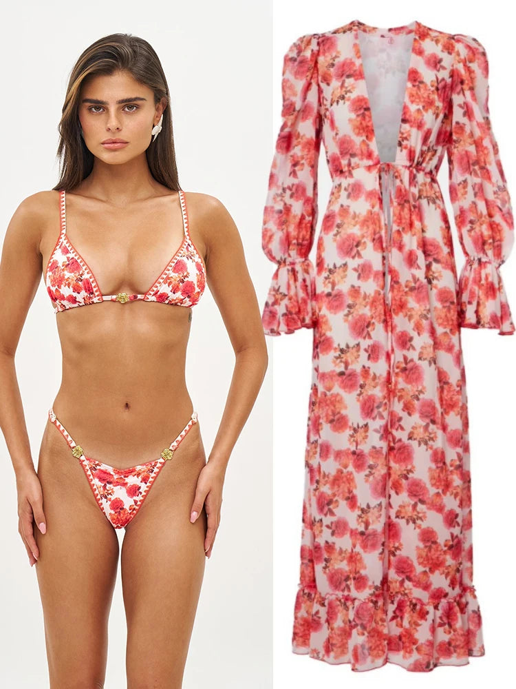 Long Beach Dress Ruffles Bikini