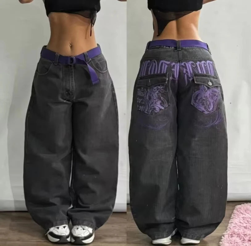 Jeans Anchos Estilo Gótico 2K Oversize Unisex Moda Japonesa High Street Vintage Pantalones Anchos Harajuku Hip-Hop Urbanos de Trabajo
