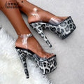 Leopard Print Peep Toe Clear Platform Sandals