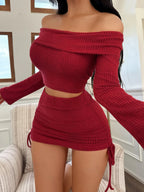 Off-The-Shoulder Solid Color Skirt Set
