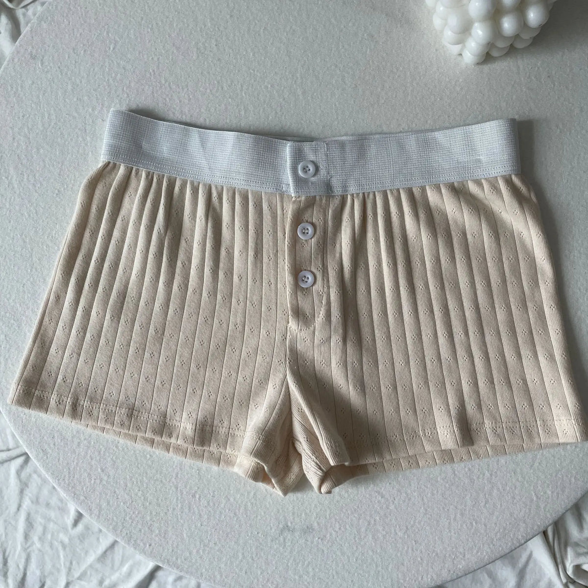 Shorts para mujer de algodón con ojales florales para verano, tres botones, patchwork, cintura elástica, pantalón corto recto, dulce y lindo, para casa, ropa interior