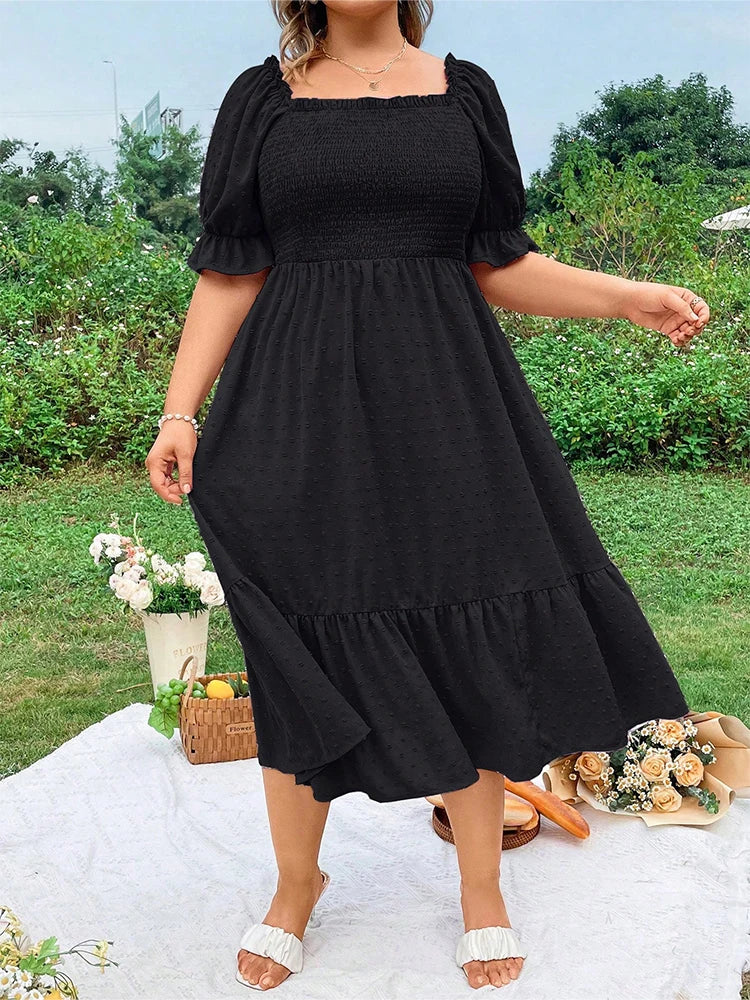 Back-Tie Puff Sleeve Midi Dress