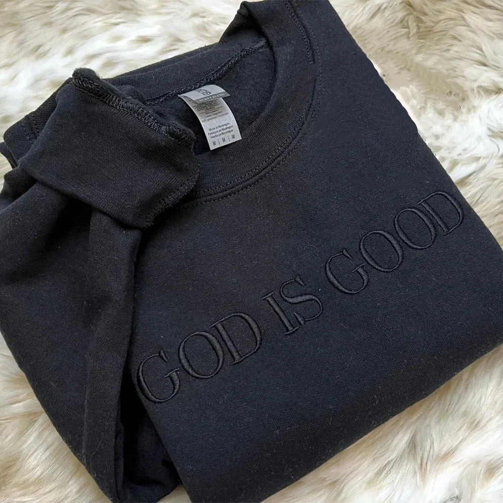 Sudaderas informales bordadas con letras "God is Good" para mujer, jerséis finos de algodón, holgados de primavera, sudadera cristiana de manga larga