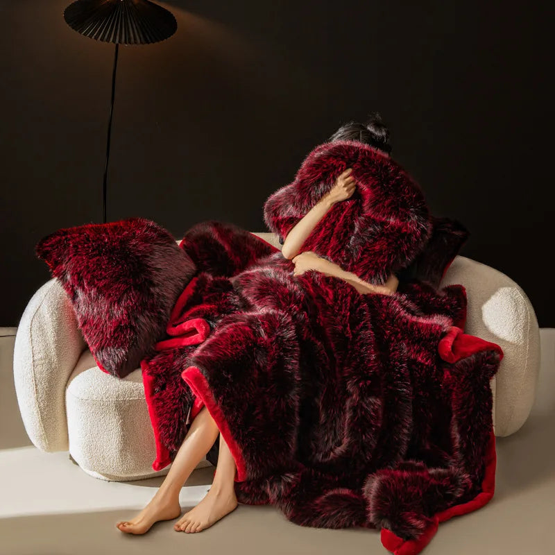 Solid Color Gradient Imitation Fox Fur Blanket