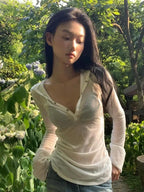 Seeslim Camiseta con Capucha Mujer Ropa Manga Larga Transparente Ajustada Ropa de los 2000 Camisetas Y2k Ropa Femenina Tops Elegantes de Primavera Coreanos