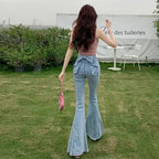 Pantalones vaqueros vintage de cintura alta Y2k con nudo de mariposa 3D para mujer, ropa de calle de primavera verano, pantalones vaqueros casuales, moda, pantalones acampanados ajustados