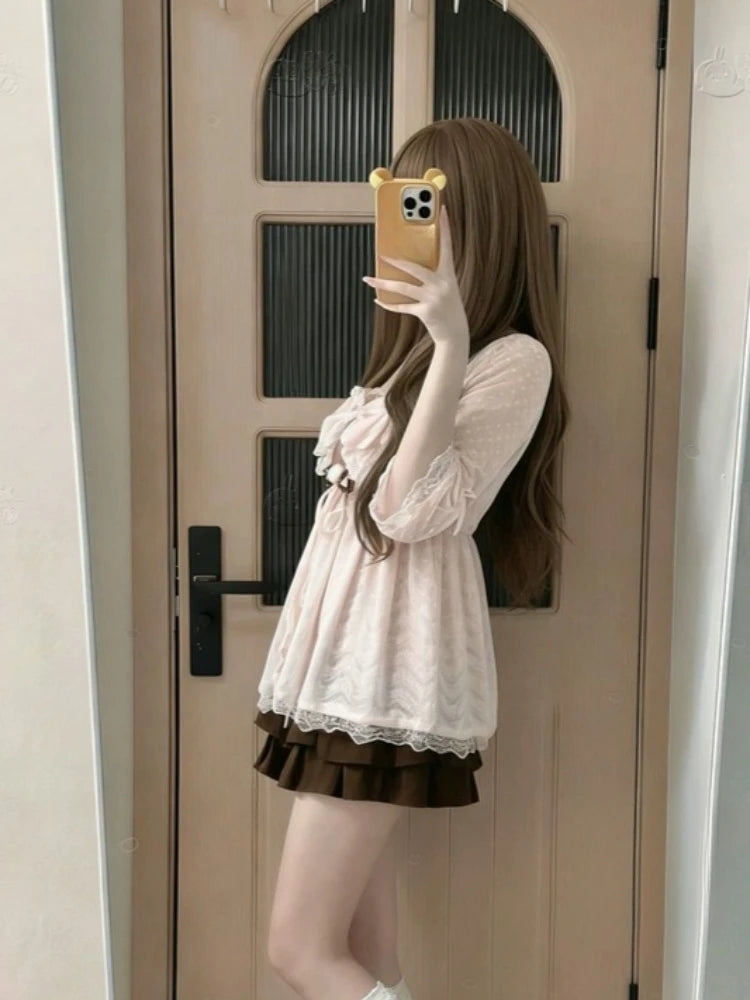 Strap Tops + Cardigan + Skirt Set