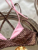 XS - L Sexy bikini de lunares con costuras, halter, para mujer, traje de baño, conjunto de dos piezas, bikini K8208