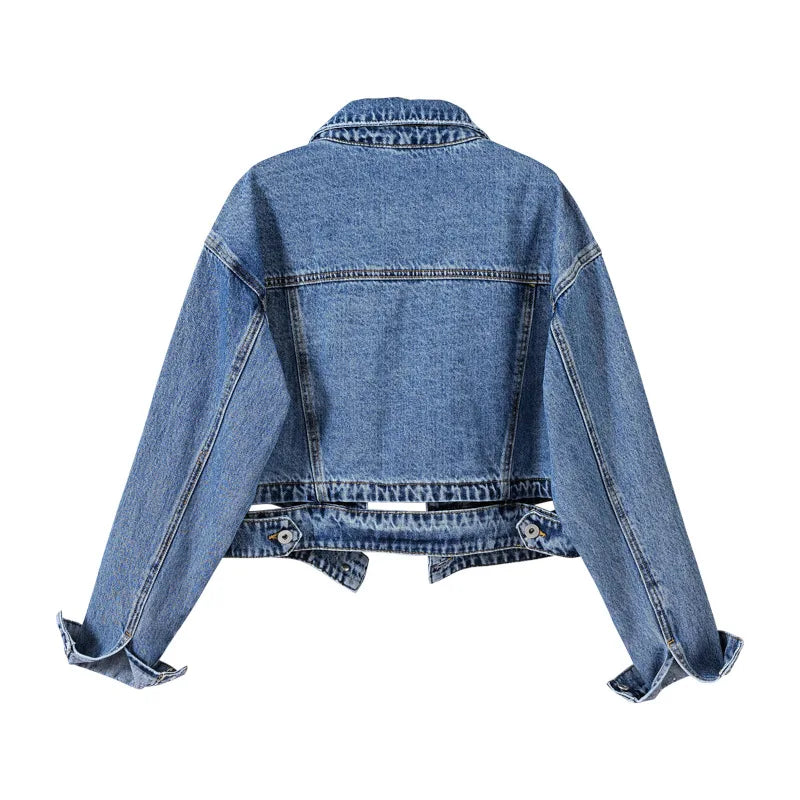 Pantalones Cortos Vaqueros Azules de Mujer 2026, Chaqueta Vaquera, Abrigo Casual de Moda, Abrigo Largo de Mujer de Solapa Negra Abotonado de Manga Larga S-XXXL