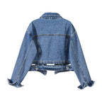 Pantalones Cortos Vaqueros Azules de Mujer 2026, Chaqueta Vaquera, Abrigo Casual de Moda, Abrigo Largo de Mujer de Solapa Negra Abotonado de Manga Larga S-XXXL