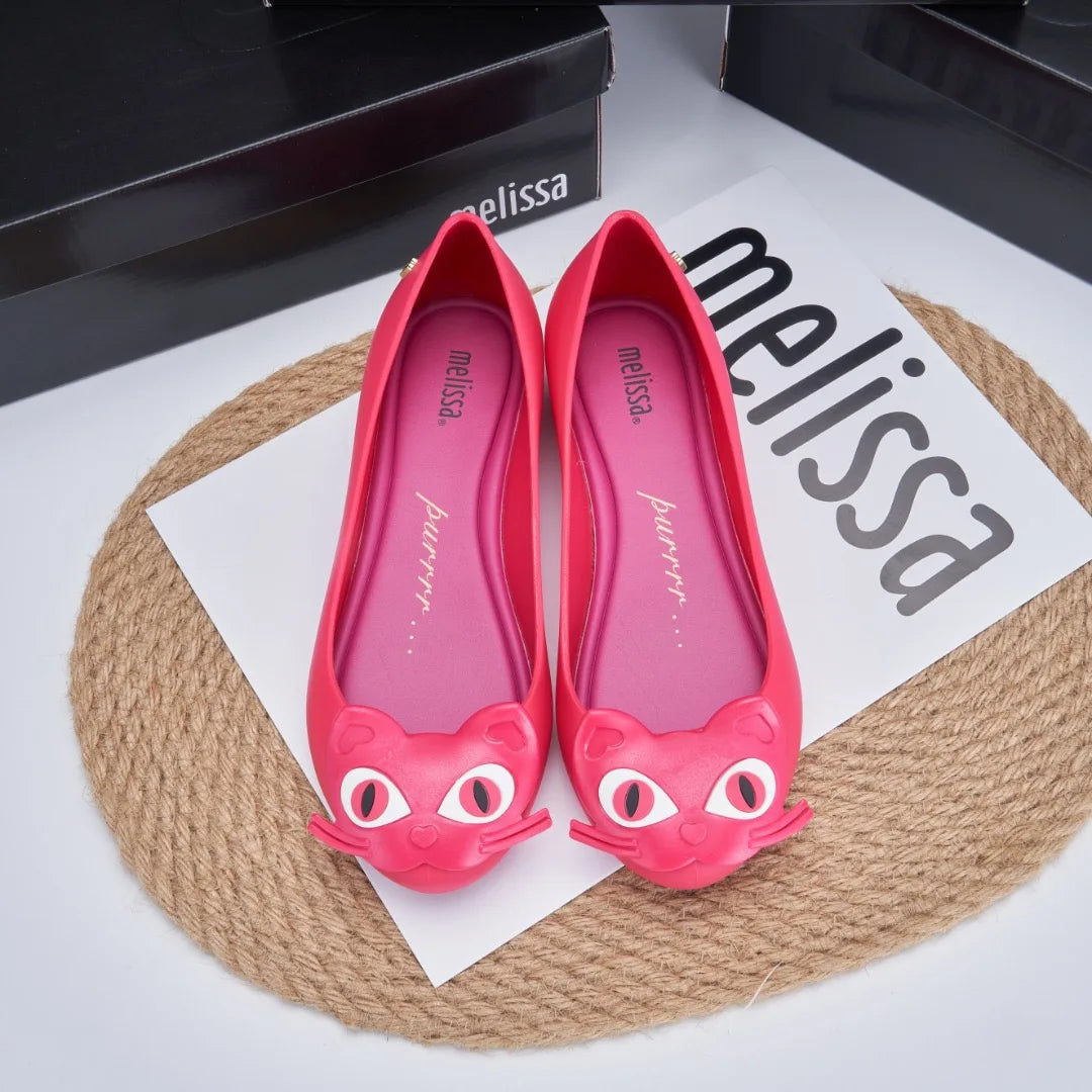 Glossy Square-Toe Jelly Flats with Sparkling Bow Accent