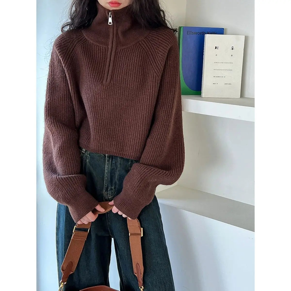 Half Zipper Turtleneck Long Sleeve Sweater