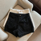 High Waisted Coarse Tweed Wide Leg Woolen Shorts