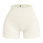 Pantalones cortos de punto acanalados para mujer, shorts de yoga sin costuras, shorts elásticos de cintura alta, shorts sexys para realzar la cadera, pantalones de tres cuartos para ciclismo y running.