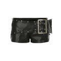 Pantalones cortos de cuero de cintura baja con remaches y hebilla sexy para mujer, estilo Y2k Spice Girl Punk, nueva colección otoño 2025
