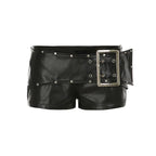 Pantalones cortos de cuero de cintura baja con remaches y hebilla sexy para mujer, estilo Y2k Spice Girl Punk, nueva colección otoño 2025