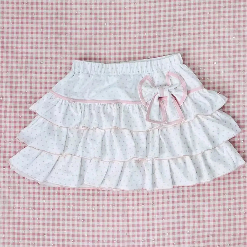 Harajuku Girls Lolita Mini Falda Y2K Mujer Estilo Japonés Lazo Faldas Plisadas Lindas Dulces Lunares Volantes Faldas con Capas Regalo