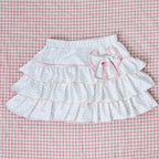 Harajuku Girls Lolita Mini Falda Y2K Mujer Estilo Japonés Lazo Faldas Plisadas Lindas Dulces Lunares Volantes Faldas con Capas Regalo