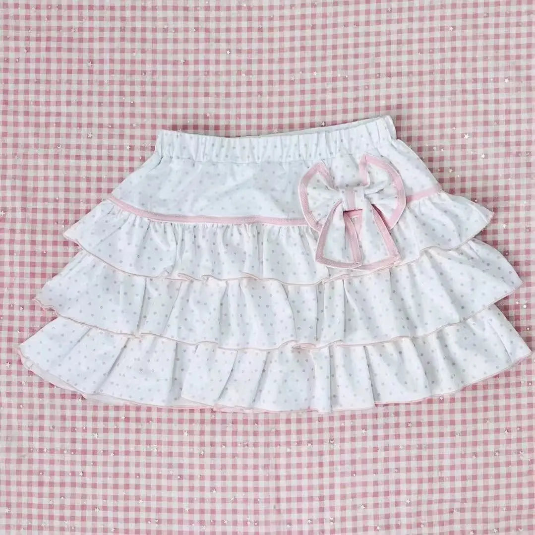 Harajuku Girls Lolita Mini Falda Y2K Mujer Estilo Japonés Lazo Faldas Plisadas Lindas Dulces Lunares Volantes Faldas con Capas Regalo