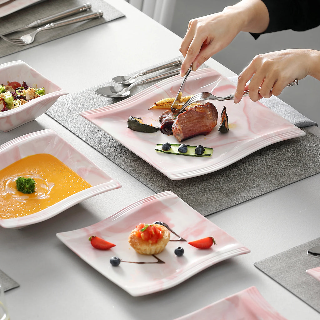 FLORA 26-PIECE Marble Porcelain Tableware Set