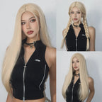 Light Blonde Golden Hair Long Silky Straight Synthetic Wig for Women Blonde Natural Hairs Wig Daily Lolita Heat Resistant Wigs