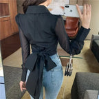 V-neck Bandage Bow Slim Waist Chiffon Blouse